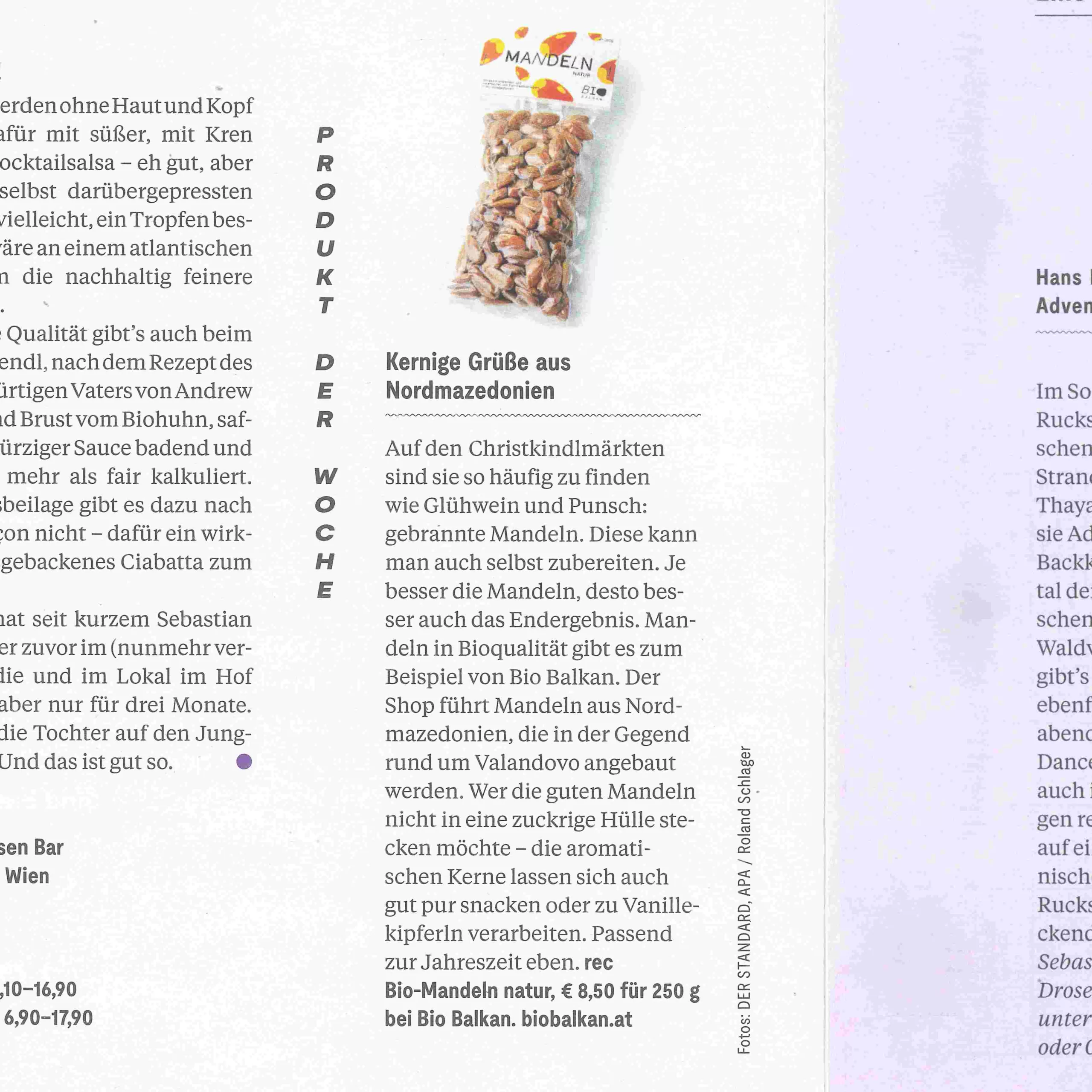 Der Standard Rondo 15.12.2023 Produkt der Woche: Bio Mandeln aus Mazedonien